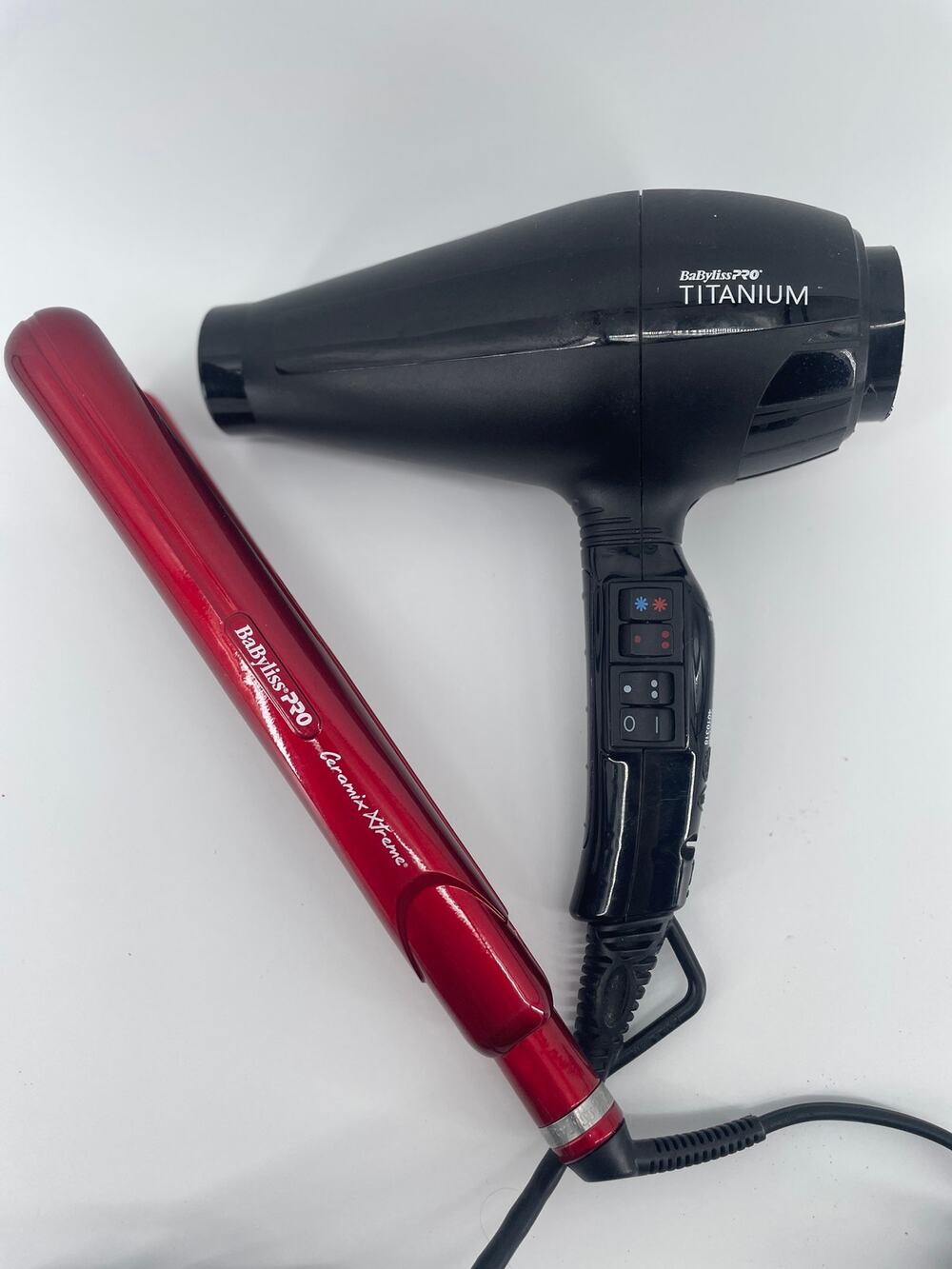 BaByliss Pro Titanium Hairdryer & Pro Ceramix Xtreme Flat Iron Black/Red TESTED